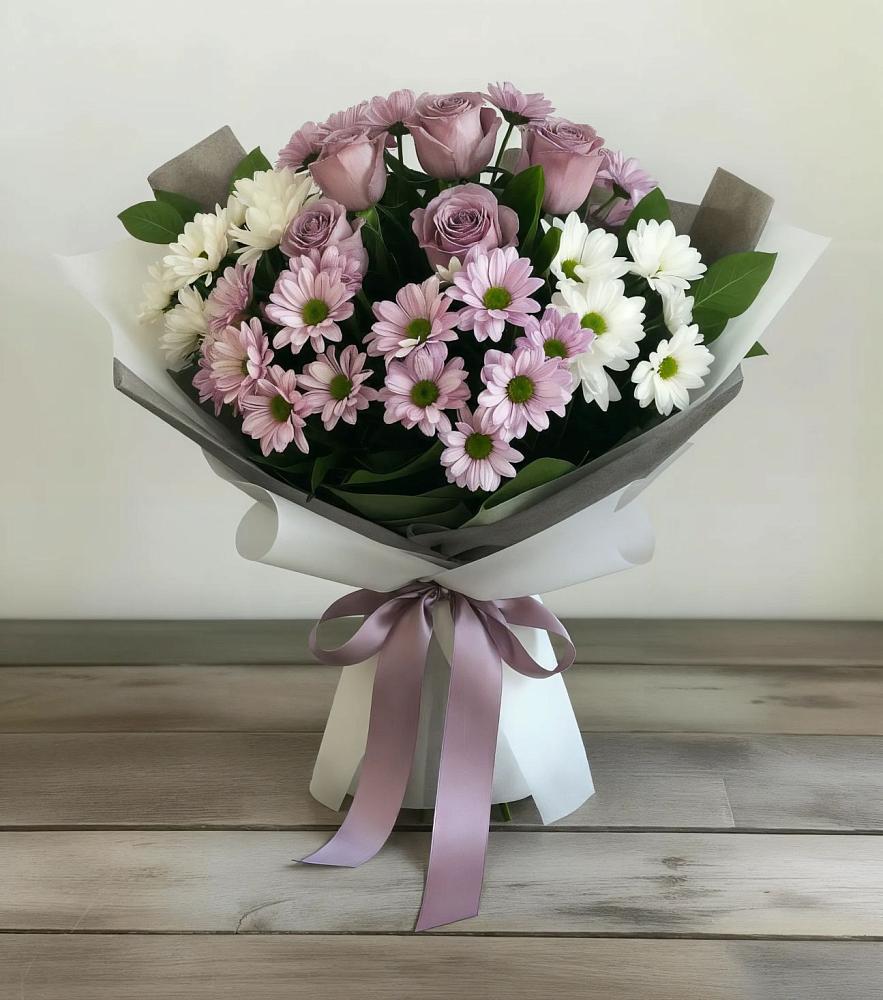 Букет цветов из: Хризантемы и Розы в Лагань