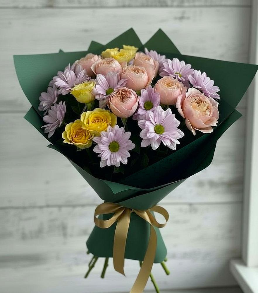 Букет цветов из: Хризантемы и Розы в Лагань