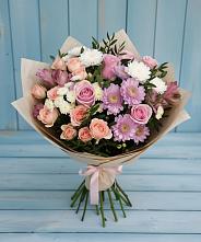 Букет цветов из:  Хризантемы, Розы и Альстромерии в Лагань