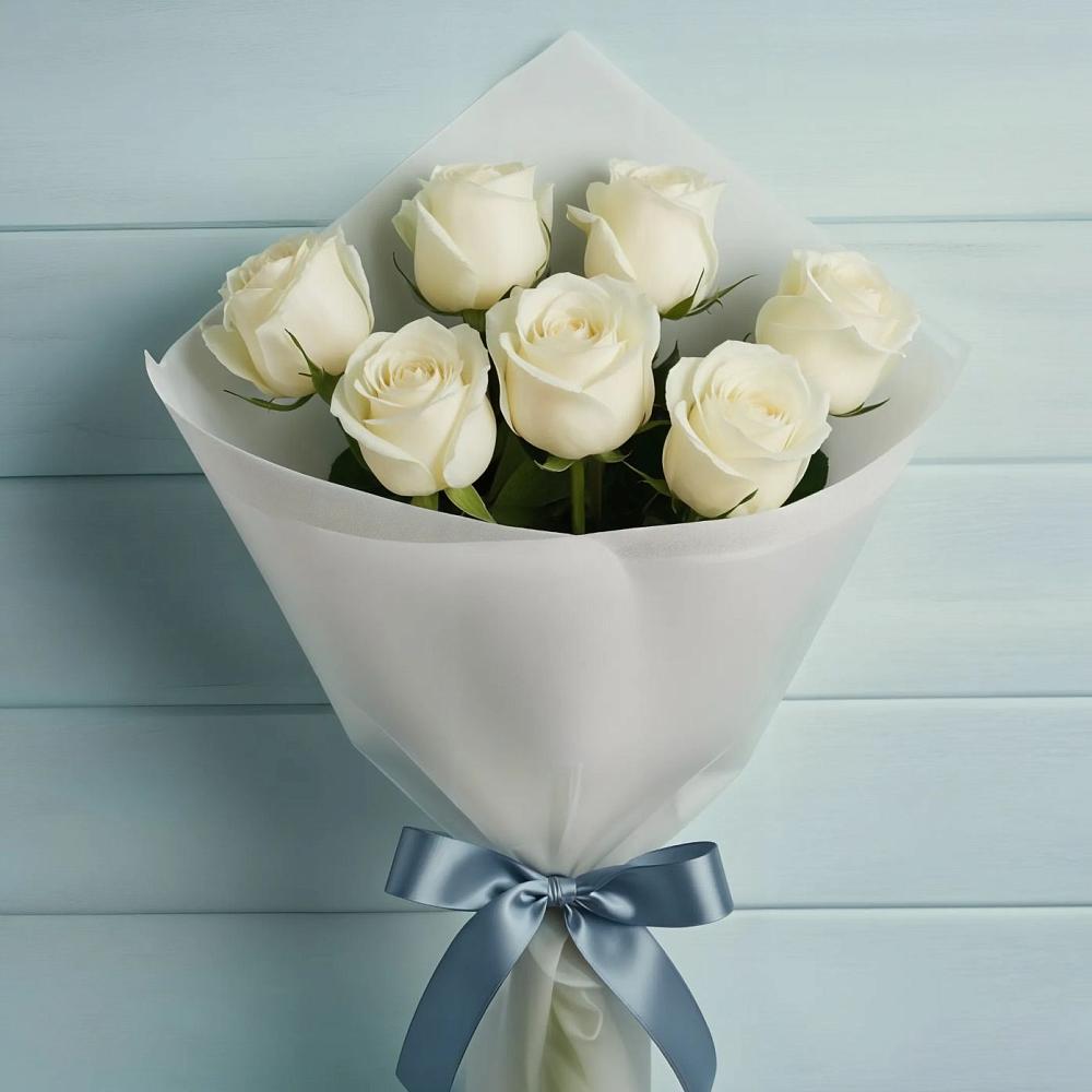 Букет 7 Белых роз Эдлесс Лав в Лагань