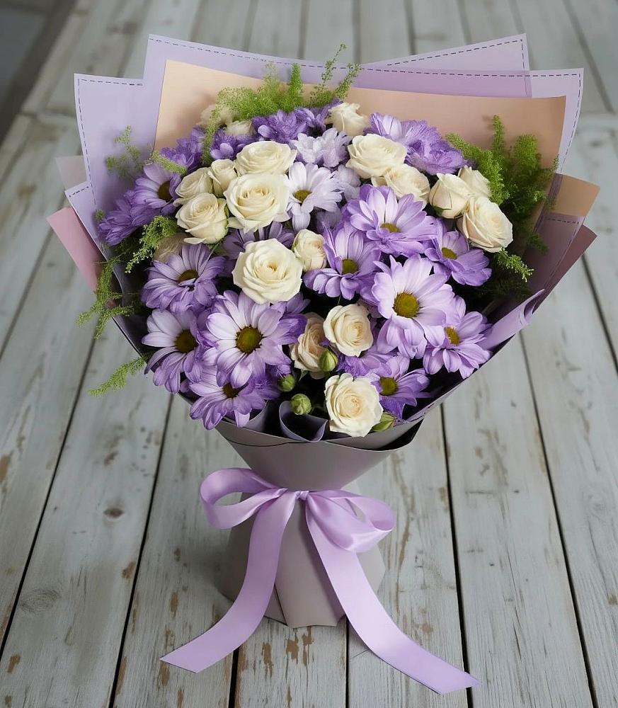 Букет цветов из: Хризантемы и Розы в Лагань
